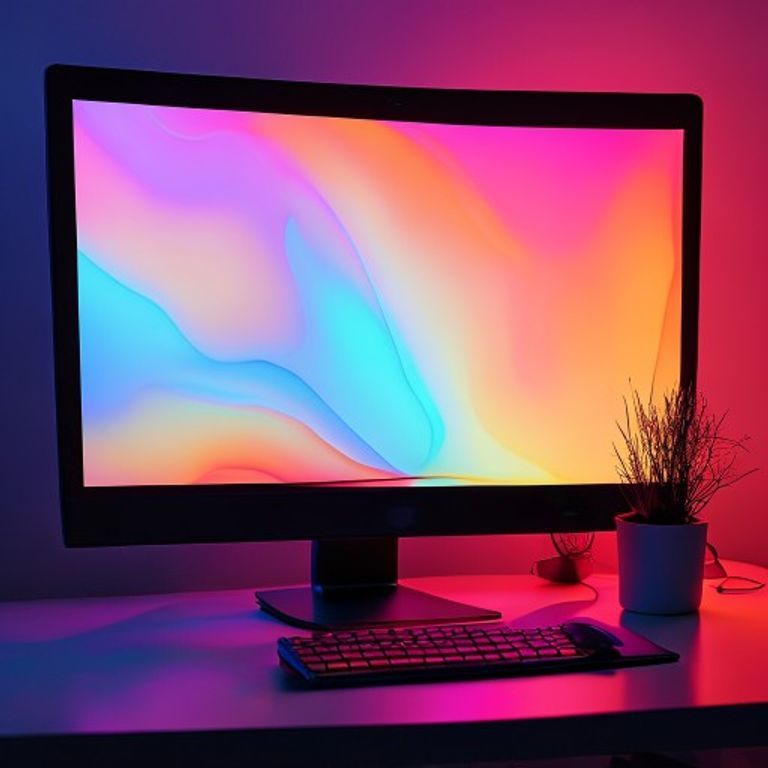 A vibrant HDR display standards test pattern on a high-end monitor.